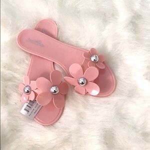 Pink daisy Flower Jelly Sandals flats slip on flip flops light barbie pink y2k
